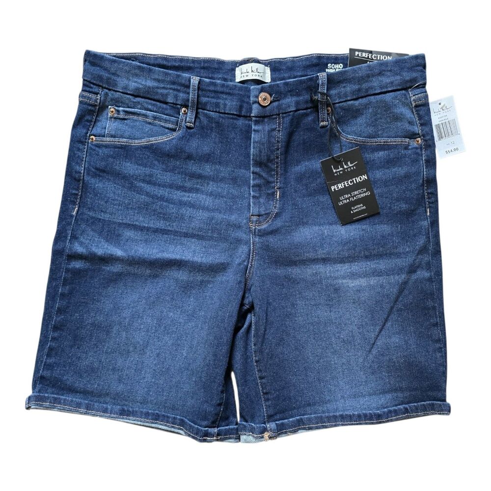 Nicole Miller NY Perfection Soho High Rise Bermuda Dark Wash Denim Shorts 12 NWT